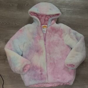 Colorful Tie-Dye Faux Fur Jacket